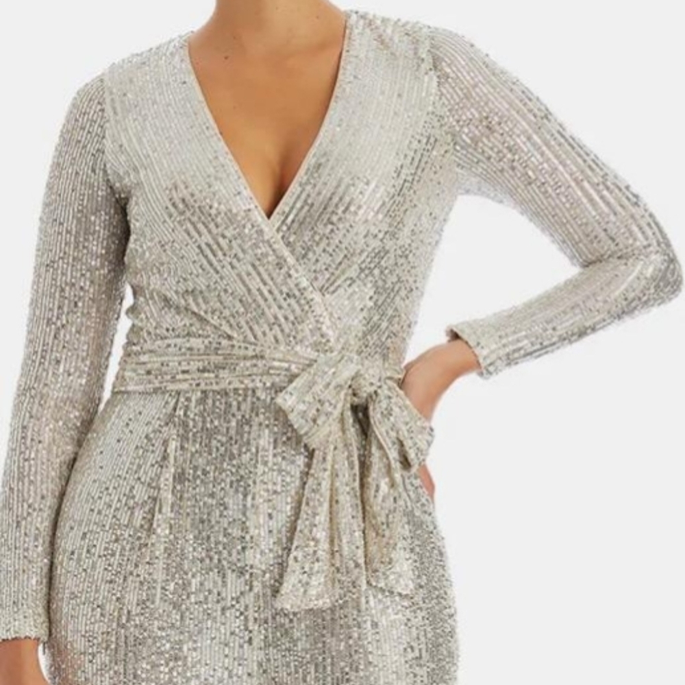 COPY - Eliza J silver  shimmering sequined  jumpsuit size 12